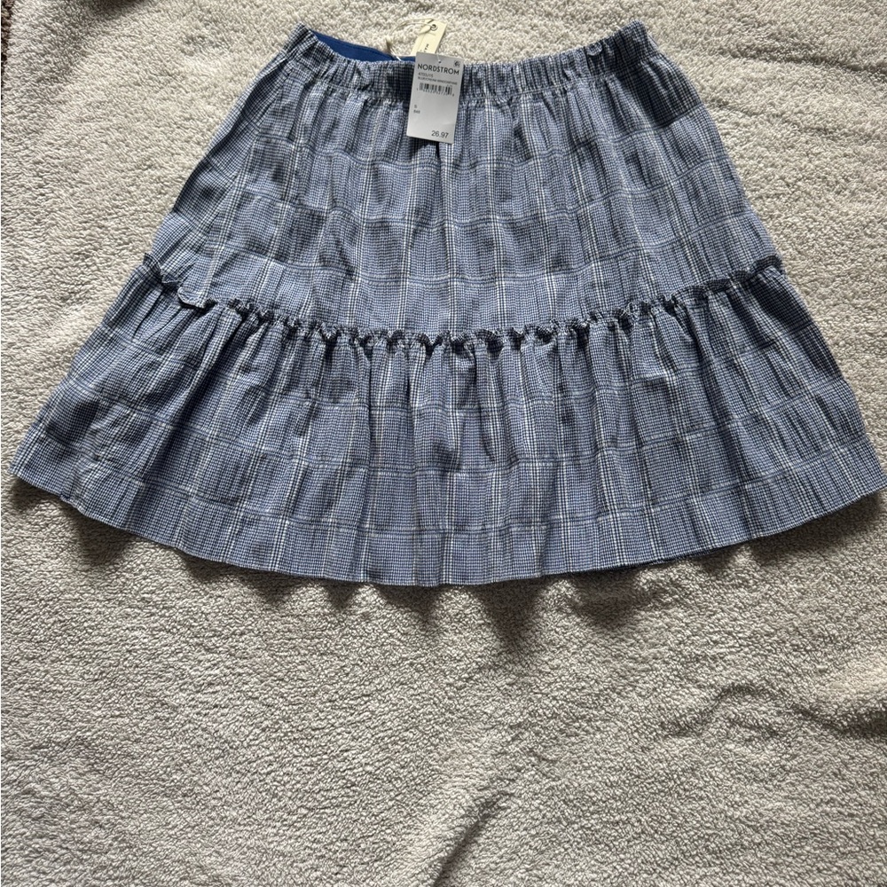 Max Studio Blue Plaid Tiered Mini Skirt
